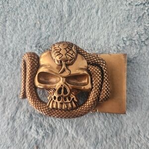 Men's Bronze Skull and Snake Belt Buckle